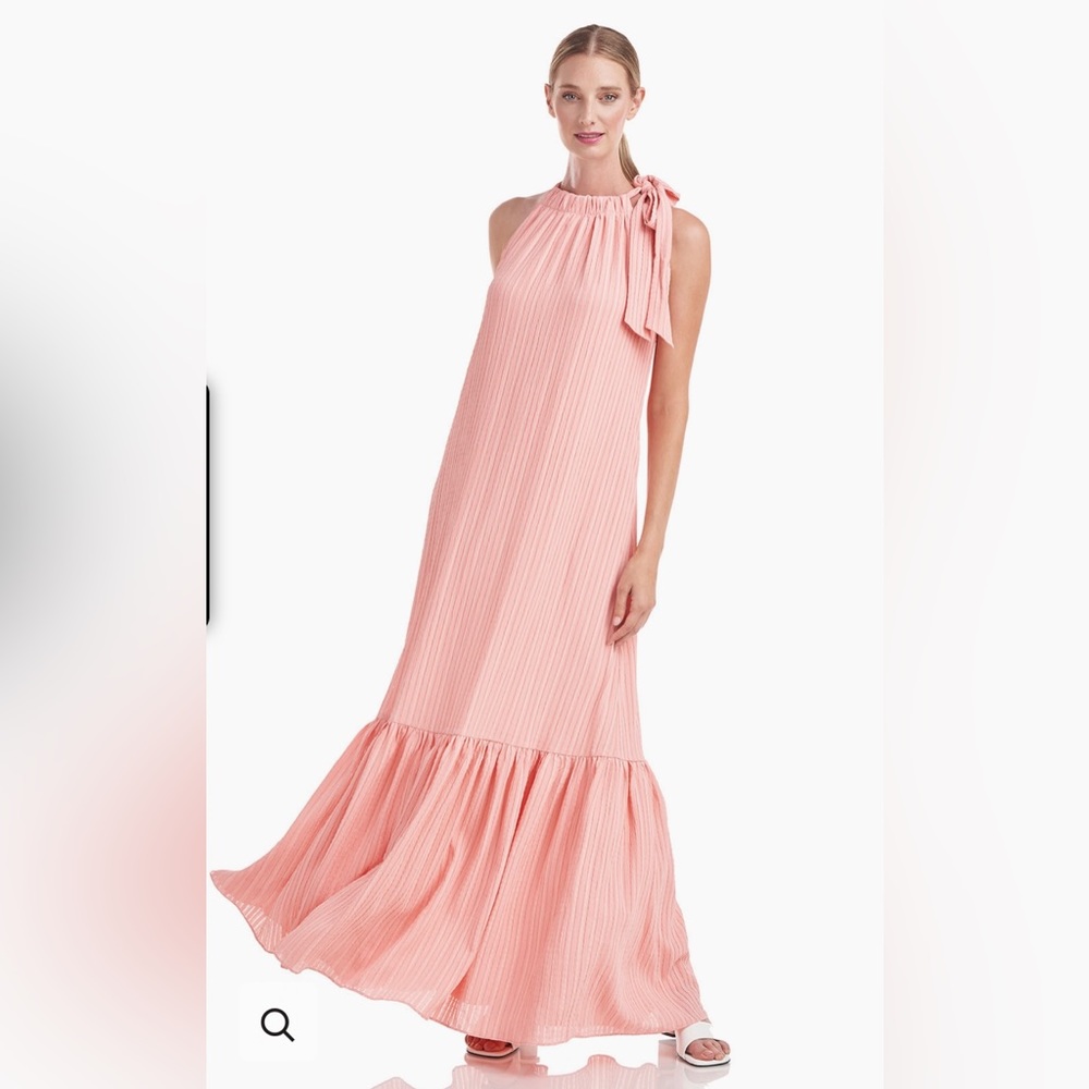 Kay Unger Peach Orange Halter Top Sleeveless Ruffle Skirt Maxi Dress NWT…